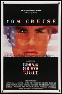 3r251 BORN ON THE FOURTH OF JULY DS 1sh '89 Oliver Stone, great patriotic image of Tom Cruise!