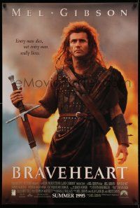 3r265 BRAVEHEART int'l advance DS 1sh '95 cool image of Mel Gibson as William Wallace!