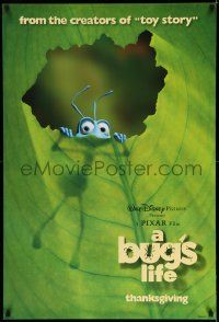 3r279 BUG'S LIFE Thanksgiving advance DS 1sh '98 Disney, Pixar, ant peeking through leaf!