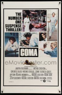 3r367 COMA int'l 1sh '77 Genevieve Bujold, Michael Douglas, images + artwork by Paul Bacon!