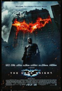 3r413 DARK KNIGHT advance DS 1sh '08 Christian Bale as Batman in front of flaming building!