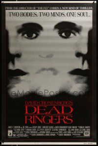 3r439 DEAD RINGERS 1sh '88 Jeremy Irons & Genevieve Bujold, David Cronenberg, bordered design!