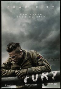 3r682 FURY teaser DS 1sh '14 great image of soldier Brad Pitt, war never ends quietly!