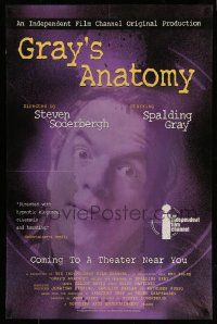 3r748 GRAY'S ANATOMY advance 1sh '97 great artwork of Spalding Gray, Steven Soderbergh!