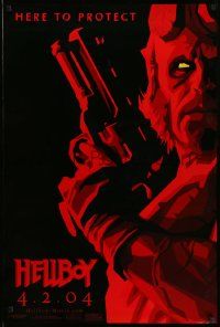 3r811 HELLBOY teaser 1sh '04 Mike Mignola comic, cool red image of Ron Perlman, here to protect!