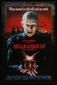 3r815 HELLRAISER III: HELL ON EARTH 1sh '92 Clive Barker, great c/u image of Pinhead holding cube!