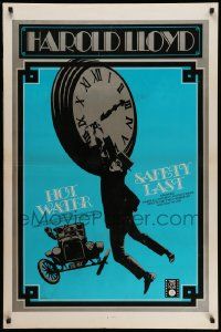3r846 HOT WATER/SAFETY LAST 1sh '70s great classic image of Harold Lloyd hanging from clock!