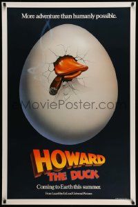 3r853 HOWARD THE DUCK teaser 1sh '86 George Lucas, great art of hatching egg with cigar in mouth!