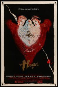 3r856 HUNGER 1sh '83 art of vampire Catherine Deneuve, rocker David Bowie & Susan Sarandon!