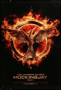 3r866 HUNGER GAMES: MOCKINGJAY - PART 1 teaser DS 1sh '14 logo, fire burns brighter in the darkness
