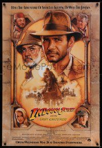 3r916 INDIANA JONES & THE LAST CRUSADE advance 1sh '89 Ford/Connery over a brown background by Drew