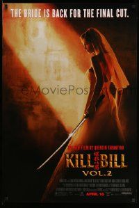 3s009 KILL BILL: VOL. 2 advance DS 1sh '04 bride Uma Thurman with katana, Quentin Tarantino!