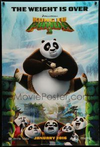 3s025 KUNG FU PANDA 3 style A teaser DS 1sh '16 Black, Jolie, Chan, Cranston, the weight is over!