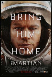 3s160 MARTIAN style B advance DS 1sh '15 huge close-up of astronaut Matt Damon, bring him home!