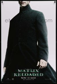 3s175 MATRIX RELOADED teaser DS 1sh '03 great image of Keanu Reeves as Neo!