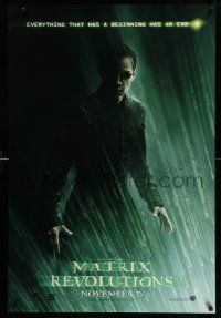 3s179 MATRIX REVOLUTIONS teaser DS 1sh '03 cool image of Keanu Reeves as Neo!