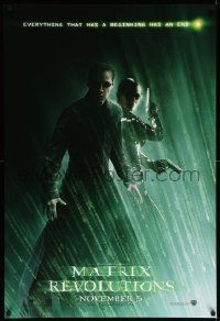 3s183 MATRIX REVOLUTIONS teaser DS 1sh '03 Keanu Reeves as Neo & Carrie-Anne Moss as Trinity w/guns