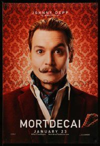 3s237 MORTDECAI teaser DS 1sh '15 wacky image of Johnny Depp with handlebar mustache!