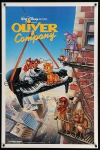 3s302 OLIVER & COMPANY 1sh '88 great art of Walt Disney cats & dogs in New York City!