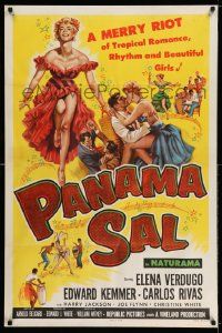 3s328 PANAMA SAL 1sh '57 great colorful art of super sexy dancer Elena Verdugo & cast!