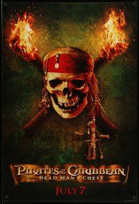 3s369 PIRATES OF THE CARIBBEAN: DEAD MAN'S CHEST teaser DS 1sh '06 great image of skull & torches!
