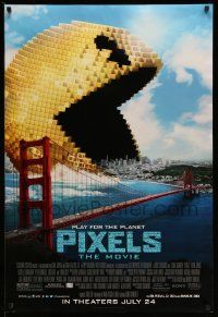 3s378 PIXELS advance DS 1sh '15 incredible CGI image of Pac-Man gobbling up San Francisco!