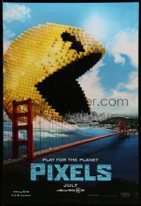 3s379 PIXELS teaser DS 1sh '15 incredible CGI image of Pac-Man gobbling up San Francisco!