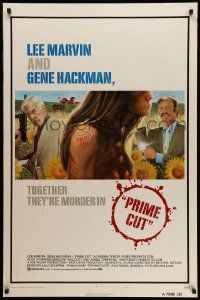 3s405 PRIME CUT style A 1sh '72 Lee Marvin w/machine gun, Gene Hackman w/cleaver!