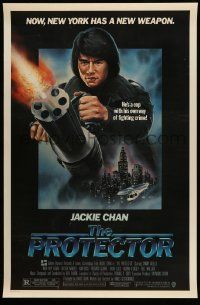 3s421 PROTECTOR 1sh '85 Danny Aiello, R. Obero art of Jackie Chan huge gun!
