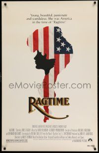 3s441 RAGTIME heavy stock 1sh '81 James Cagney, Milos Forman, cool patriotic American flag art!