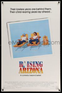 3s445 RAISING ARIZONA 1sh '87 Coen Brothers, art of Nicolas Cage, Holly Hunter & baby!