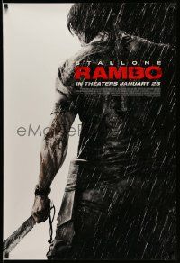 3s446 RAMBO int'l advance DS 1sh '08 Julie Benz, wildman Sylvester Stallone in title role w/knife!