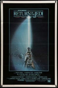 3s475 RETURN OF THE JEDI int'l 1sh '83 George Lucas, art of hands holding lightsaber by Tim Reamer!