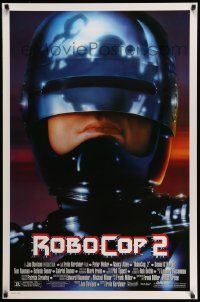 3s504 ROBOCOP 2 1sh '90 great close up of cyborg policeman Peter Weller, sci-fi sequel!