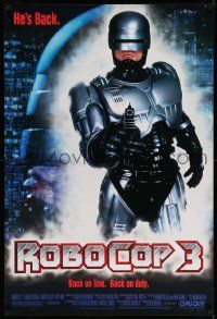 3s508 ROBOCOP 3 1sh '93 great image of cyborg cop Robert Burke pointing gun!