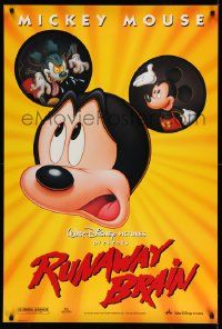 3s532 RUNAWAY BRAIN DS 1sh '95 Disney, great huge Mickey Mouse Jekyll & Hyde cartoon image!
