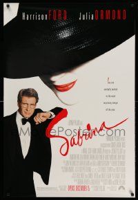 3s536 SABRINA advance 1sh '95 suave Harrison Ford in tuxedo, sexy Julia Ormond in hat!