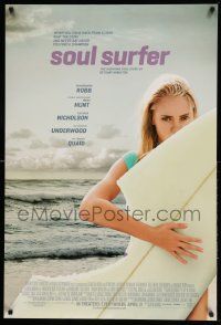 3s646 SOUL SURFER advance DS 1sh '11 AnnaSophia Robb with shark damaged surfboard!