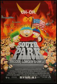 3s647 SOUTH PARK: BIGGER, LONGER & UNCUT int'l advance 1sh '99 Parker & Stone animated musical!