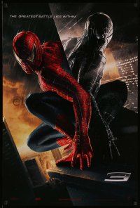 3s672 SPIDER-MAN 3 teaser DS 1sh '07 Sam Raimi, greatest battle, Tobey Maguire in red/black suits!