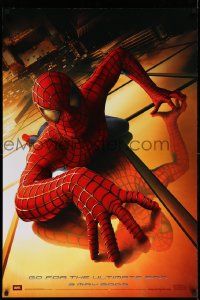 3s661 SPIDER-MAN teaser DS 1sh '02 Tobey Maguire climbing building, Sam Raimi, Marvel Comics!
