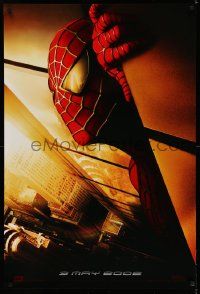 3s660 SPIDER-MAN teaser 1sh '02 Tobey Maguire w/WTC towers in eyes, Marvel Comics!