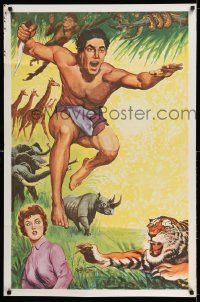 3s763 TARZAN 1sh 1960s cool jungle action art of Tarzan, Jane & wild animals!