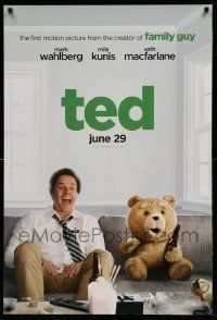 3s765 TED teaser DS 1sh '12 image of Mark Wahlberg & teddy bear drinking beer on couch!