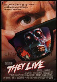 3s783 THEY LIVE DS 1sh '88 Rowdy Roddy Piper, John Carpenter, cool horror image!
