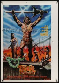 3s791 THOR THE CONQUEROR printer's test 1sh '84 Conan rip-off, cool sword & sorcery art by Huston!