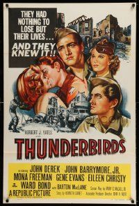 3s798 THUNDERBIRDS 1sh '52 cool art of John Derek & John Barrymore!