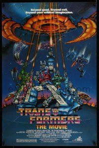 3s834 TRANSFORMERS THE MOVIE 1sh '86 animated robot action cartoon, cool sci-fi artwork!