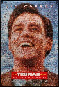 3s845 TRUMAN SHOW teaser DS 1sh '98 really cool mosaic art of Jim Carrey, Peter Weir