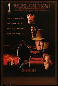 3s874 UNFORGIVEN awards 1sh '92 gunslinger Clint Eastwood, Gene Hackman, Morgan Freeman, Harris!